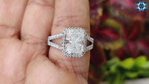 3.58 TCW Radiant Cut Split Shank Moissanite Halo Engagement Ring