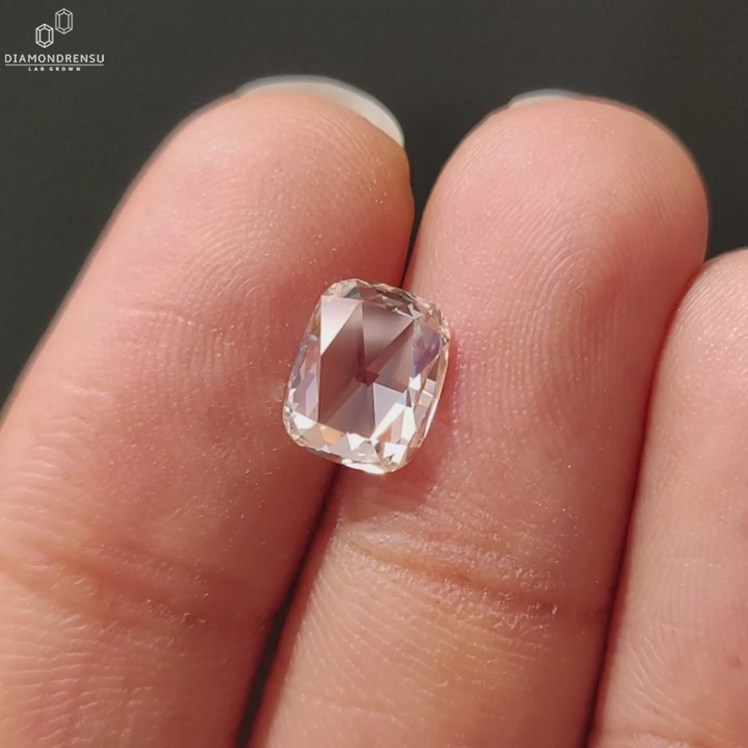 Cushion Rose Cut Lab Grown Diamond for Vintage Style Engagement Ring