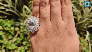 Vintage Style 11.89 DEW Oval Rose Cut with Round Rose Cut Cluster Halo Engagement Ring