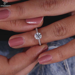 Round Lab-Grown Diamond Pavé Ring 1 - 2 CT