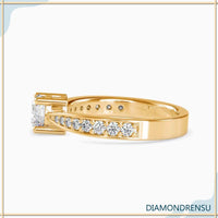 1 carat round diamond ring in a unique diamond ring style with a tapered shank engagement ring design.
