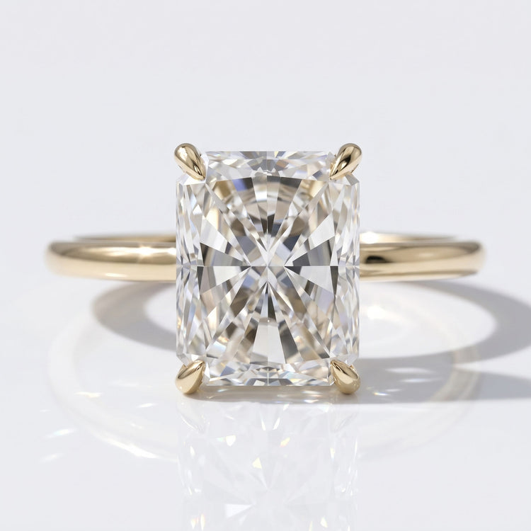 2CT Radiant Cut Hidden Halo Lab-Grown Diamond Ring - 18k Yellow Gold - Size N