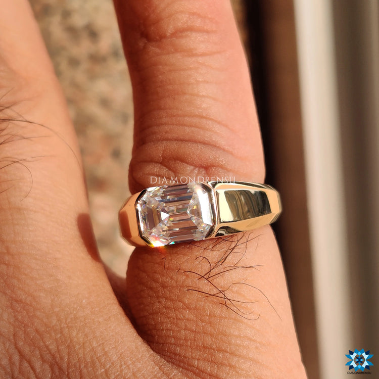 2.37 CT Emerald Cut Moissanite Half Bezel Solitaire Ring