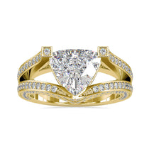 Trillion Cut Diamond Ring with hidden halo setting, perfect for engagement