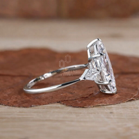 1.50 CT Three Stone Marquise Ring with Side Kite Cut Diamonds - 18k White Gold - Size N
