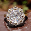 Vintage Style Engagement Ring, 3.23 CT Portuguese Cut Moissanite Halo Ring, Baguette and Round Cut Halo Ring