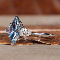 Marquise Blue Lab-Grown Diamond Three Stones Ring 1.5 CT