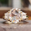 Oval Rose Cut and Half Moon Moissanite Three Stone Ring 2 CT