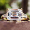 Emerald and Baguette Cut Moissanite Three Stone Ring 4 TCW