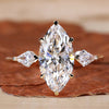 Three Stone Marquise Engagement Ring with Side Kite Cut Diamonds