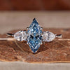 Marquise Blue Lab-Grown Diamond Three Stones Ring 1.5 CT