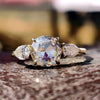 1.10 TW Round Rose Cut with Pear Moissanite Three Stones Ring