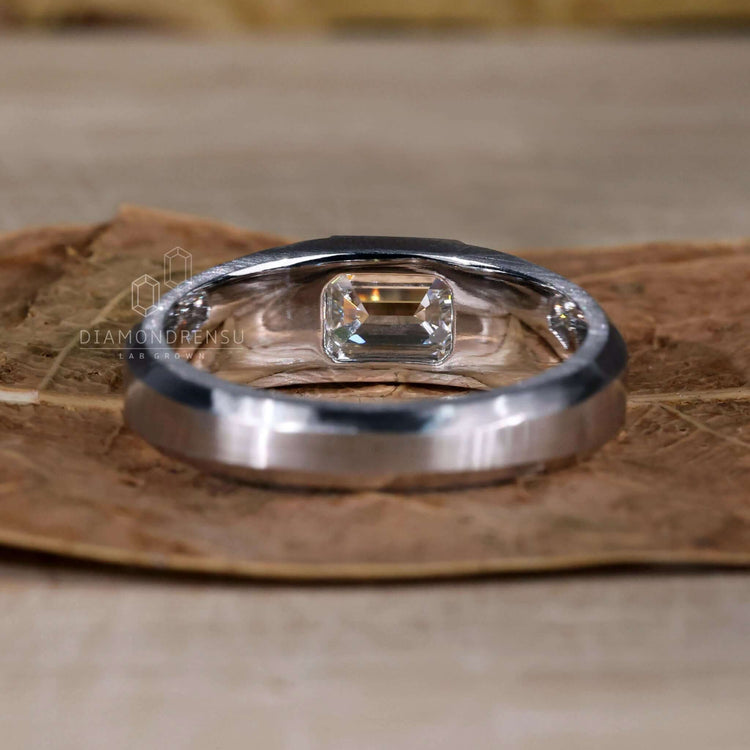 Emerald Cut Lab-Grown Diamond Bezel Setting Men's Ring 1 - 2 CT