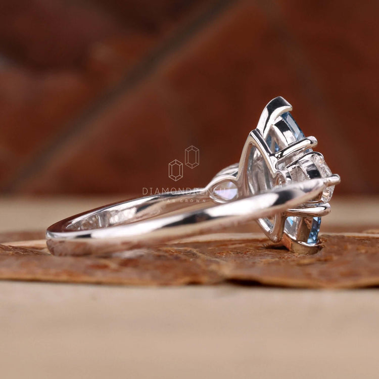 Marquise Blue Lab-Grown Diamond Three Stones Ring 1.5 CT