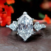2.54 TCW Center Hexagon Rose Cut with side Kite Three Stone Engagement Ring