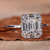 Emerald Cut Lab-Grown Diamond Halo Side Stone Ring 0.9 CT