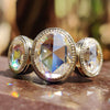 Oval Rose Cut Moissanite Three Stone Bezel Ring 3.54 TW
