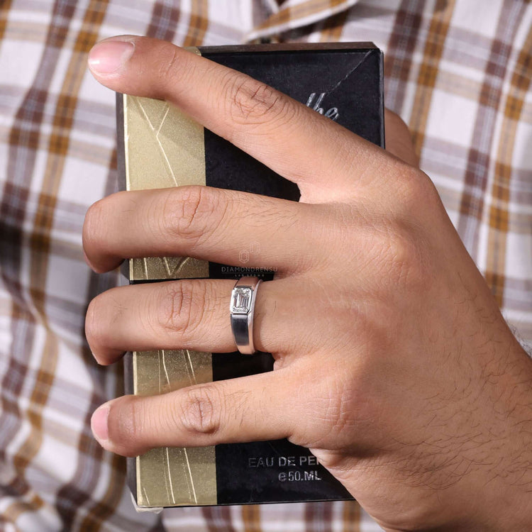 Emerald Cut Lab-Grown Diamond Bezel Setting Men's Ring 1 - 2 CT