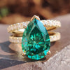 Bridal Set, 4.79 TCW Pear Cut Green Moissanite Engagement Ring with Matching Wedding Band