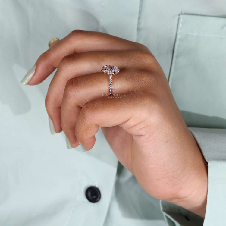 Oval Cut Lab-Grown Diamond Halo Pavé Ring 0.8 - 2 CT