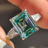 Emerald Cut Cyan Blue Moissanite Three Stone Ring 4 CT