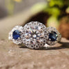 2.13 TCW Round Cut with Blue Sapphire Three Stones Engagement Ring