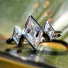 Bezel Set 1.29 TW Lozenge Cut Moissanite Three Stones Engagement Ring