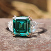 Unique 2.94 Asscher with Epaulettes Moissanite Three Stones Engagement Ring