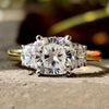 2.68 TW Cushion cut with Side Half-moon Three Stone Engagement Ring