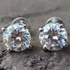 Round Brilliant Colourless Moissanite Stud Earrings - Four Prong Basket - Screw Back