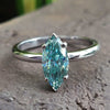 Marquise Cyan Blue Classic Hidden Halo Solitaire Moissanite Ring 1.16 CT