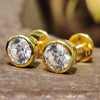Bezel Set 6 MM Round Colorless Moissanite Stud Earrings - Screw Back