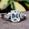 3.88 TW Emerald Kite Lovely Three-Stone Moissanite Engagement Ring