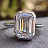 Emerald Light Gray Moissanite Bezel Comfort-Fit Ring 2.9 CT