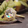 Hexagonal Halo Outline Round Rose Cut Moissanite Engagement Ring