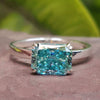 East to West Setting Radiant Cut Moissanite Diamond Engagement Ring, Cyan Blue Moissanite Engagement Ring