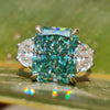 10.21 TCW Radiant Cut Aqua Green Moissanite Three Stones Engagement Ring