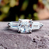 Amazing  2.84 TW Cushion Bullet Three Stone Moissanite Engagement Ring