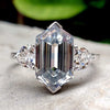4.07 TCW Hexagon and Trillion Moissanite Three Stone Engagement Ring