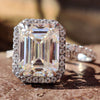 8.49 TW Emerald Cut Moissanite Engagement Ring with Eternity Wedding Band, Bridal Set