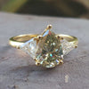 Pear And Triangle Cut Yellow Moissanite Three Stones Ring 2.3 TCW