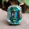 26.13 CT Emerald Krupp Cut Cyan Blue Cathedral Set Moissanite Solitaire Ring