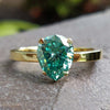 Pear Cut Dark Green Moissanite Solitaire Ring 1.6 CT
