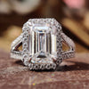 3.77 TCW Emerald Step Cut Split Shank Halo Moissanite Engagement Ring
