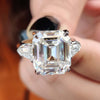 10.14 CT Emerald Krupp Cut with Side Bullet Cut Moissanite Three Stone Engagement Ring