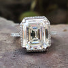 5.00 CT Emerald Cut Colorless Pave Halo Moissanite Engagement Ring
