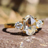 2.31 TCW Oval Rose Cut with side Old European Cut Three Stone Wedding Ring