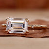 East to West Emerald Cut Lab Created Diamond Engagement Ring
