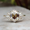 2.34 TCW Hexagon Rose Cut with Tapered Baguette Moissanite Engagement Ring