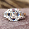 2.78 TCW Asscher Trapezoid Moissanite Three Stones Engagement Ring